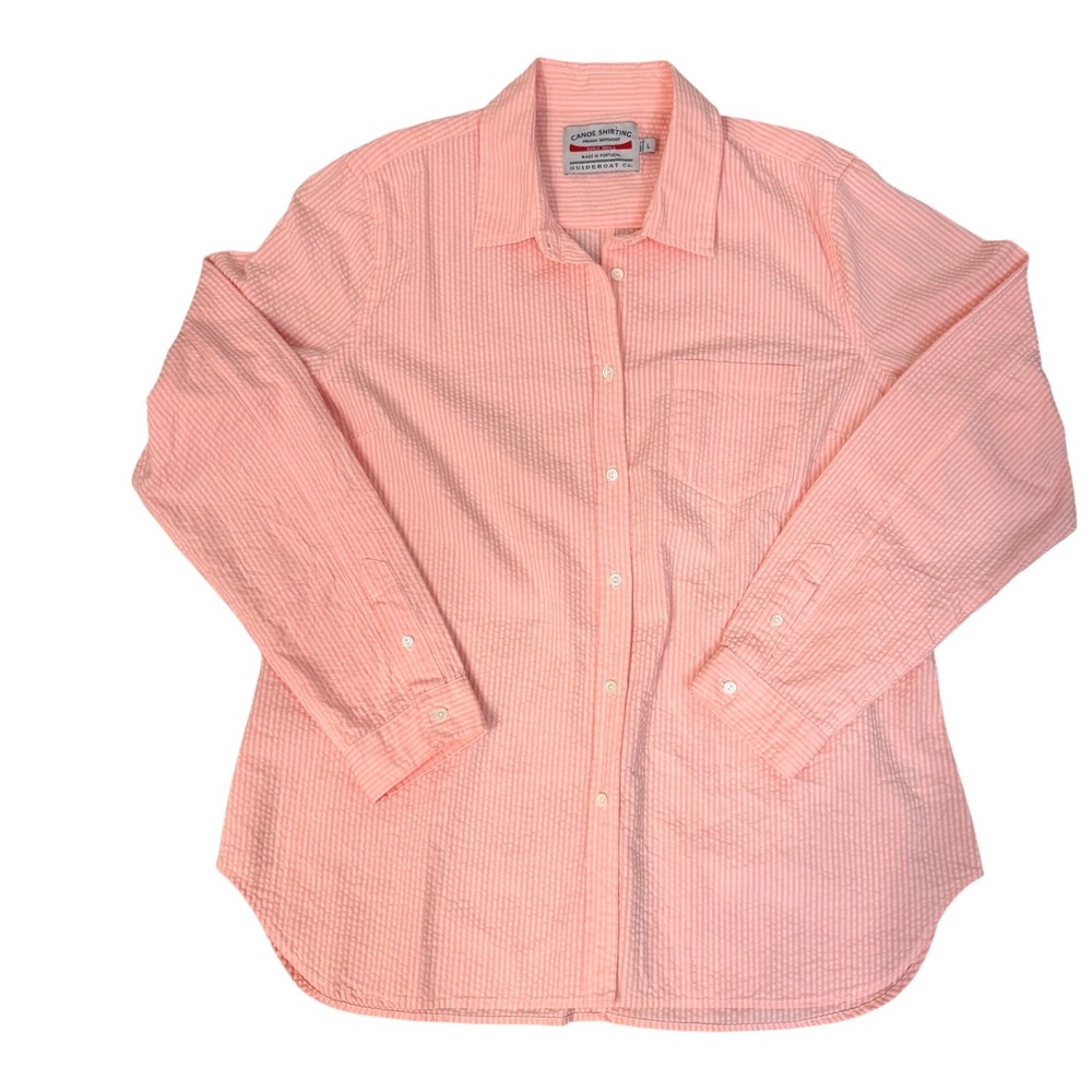 Guideboat Co Canoe Shirting‎ Seersucker Button Down Shirt Pink/Pink Stripe L